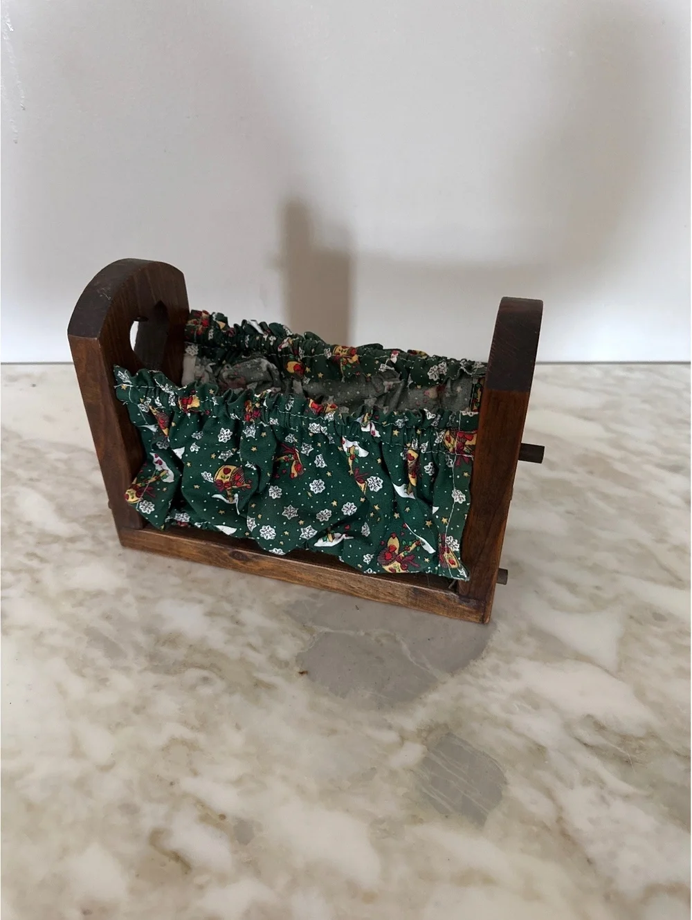 Vintage Wood Napkin Holder with Fabric Lining